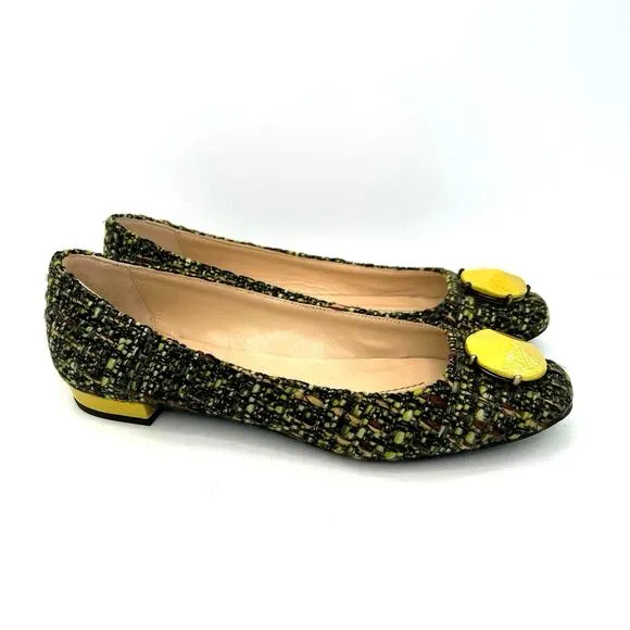 NWOT Kate Spade tweed coin women’s square toe flats shoes.