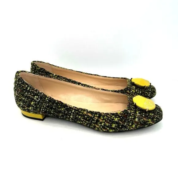 NWOT Kate Spade tweed coin women’s square toe flats shoes.