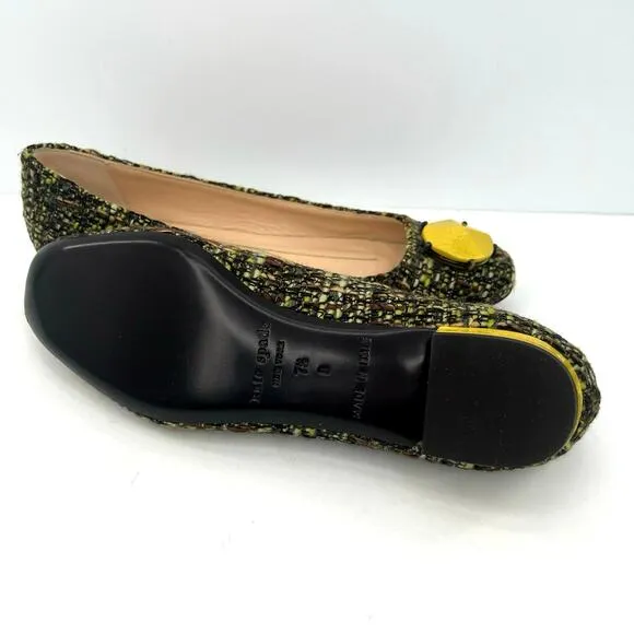 NWOT Kate Spade tweed coin women’s square toe flats shoes.