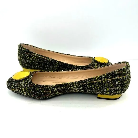 NWOT Kate Spade tweed coin women’s square toe flats shoes.
