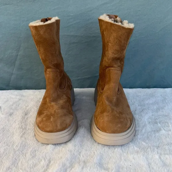 NWOT PAUL GREEN Palmer BOOTS Women Size 8.5M Lug Platform Shearling Lined Brown