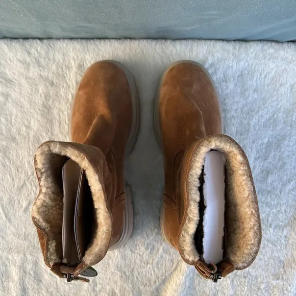 NWOT PAUL GREEN Palmer BOOTS Women Size 8.5M Lug Platform Shearling Lined Brown