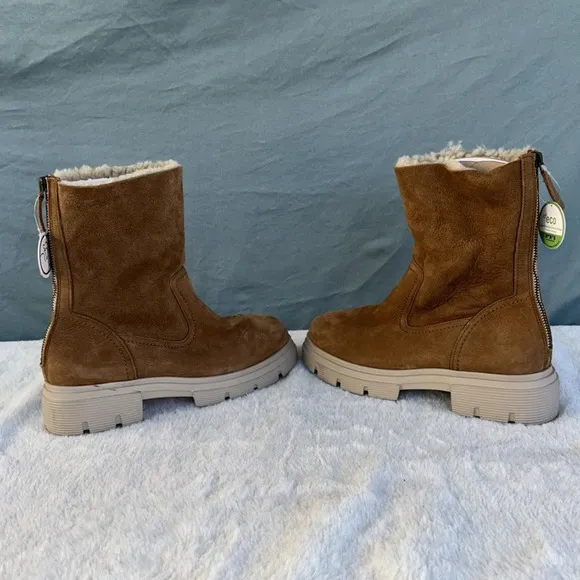 NWOT PAUL GREEN Palmer BOOTS Women Size 8.5M Lug Platform Shearling Lined Brown