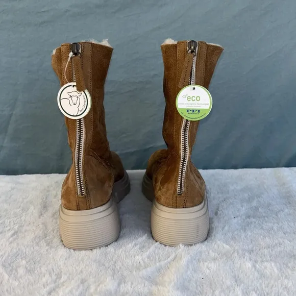 NWOT PAUL GREEN Palmer BOOTS Women Size 8.5M Lug Platform Shearling Lined Brown