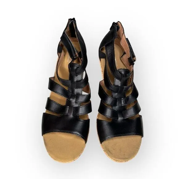 NWOT Rockport Womens Strappy Cork Wedge Heel Briah Gladiator Sandal Black Size 8