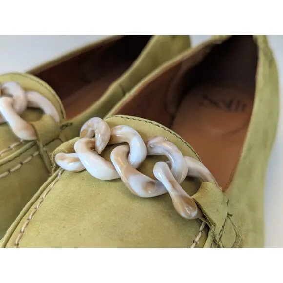NWOT Sofft Kadyn Leather Pear Green Chain Link Flats Moccasins Slip-on Shoes 8.5