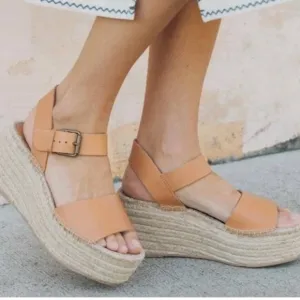 NWOT Soludos Minorca Brown Leather Espadrille Platform Sandals Size 7