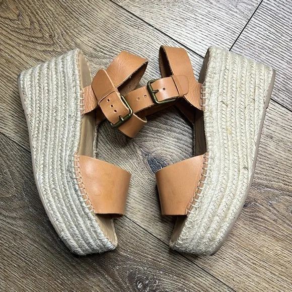 NWOT Soludos Minorca Brown Leather Espadrille Platform Sandals Size 7