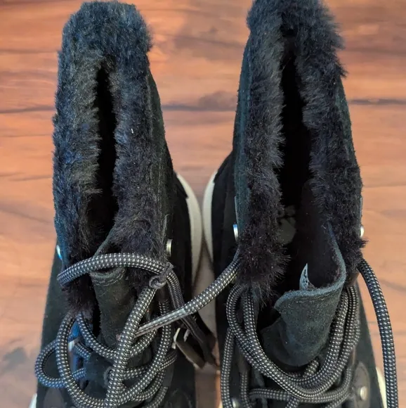 NWOT Sorel Explorer II Joan Faux Fur Waterproof Lace Up Boots in Black Fawn