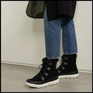 NWOT Sorel Explorer II Joan Faux Fur Waterproof Lace Up Boots in Black Fawn