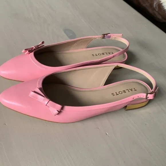 NWOT Talbots Jackie Kennedy Style Pink Bow Leather Slingback Flats size 8.5 M