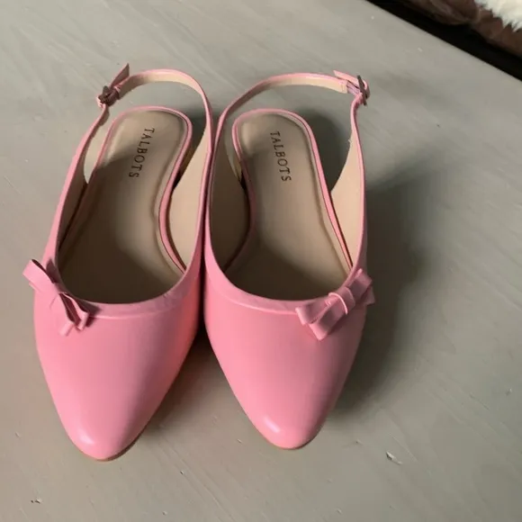 NWOT Talbots Jackie Kennedy Style Pink Bow Leather Slingback Flats size 8.5 M