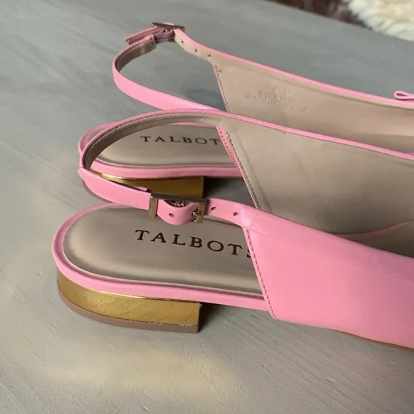 NWOT Talbots Jackie Kennedy Style Pink Bow Leather Slingback Flats size 8.5 M