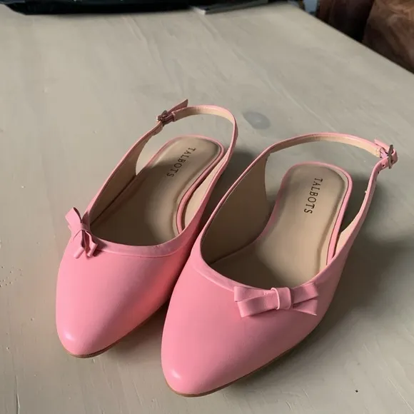 NWOT Talbots Jackie Kennedy Style Pink Bow Leather Slingback Flats size 8.5 M