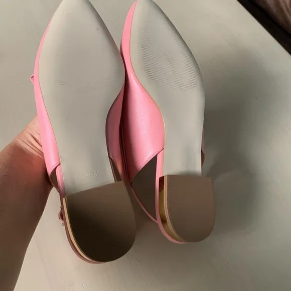 NWOT Talbots Jackie Kennedy Style Pink Bow Leather Slingback Flats size 8.5 M