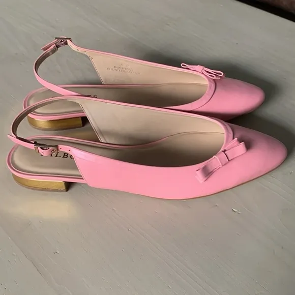 NWOT Talbots Jackie Kennedy Style Pink Bow Leather Slingback Flats size 8.5 M