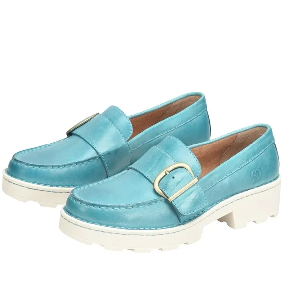 NWT &amp; NWOB $135 Born Contessa Turquoise Leather Platform  Loafers