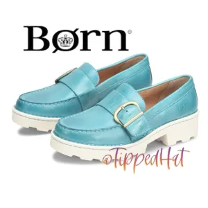 NWT &amp; NWOB $135 Born Contessa Turquoise Leather Platform  Loafers