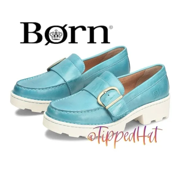 NWT &amp; NWOB $135 Born Contessa Turquoise Leather Platform  Loafers