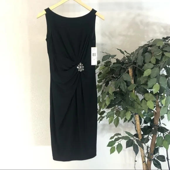 NWT Anne Klein Black Dress With Jeweled Accent