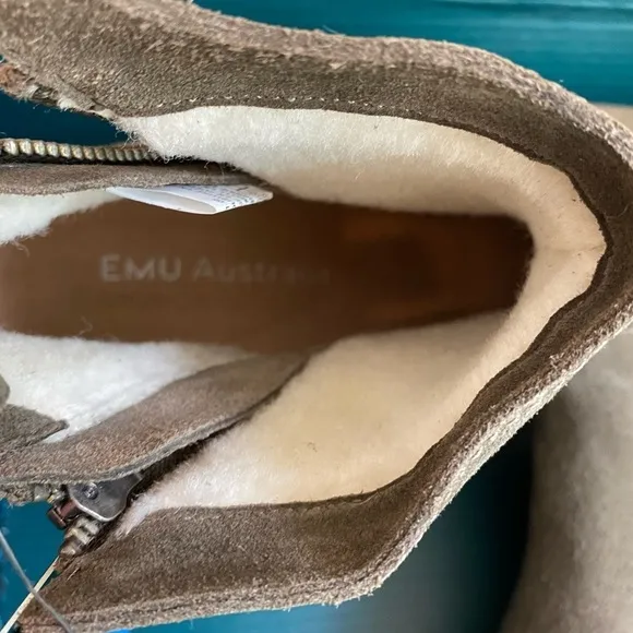 NWT Anthropologie Emu Australia Gray Ankle Boots Shearling Wool Lined Bo…