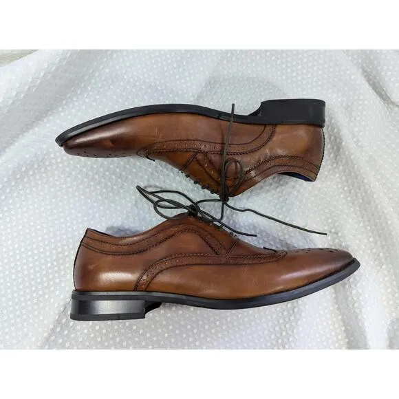 NWT! BAR III! GENUINE LEATHER ROYALE DARK TAN OXFORD LACE-UP MENS SHOES! SZ 8.5M