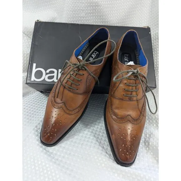 NWT! BAR III! GENUINE LEATHER ROYALE DARK TAN OXFORD LACE-UP MENS SHOES! SZ 8.5M