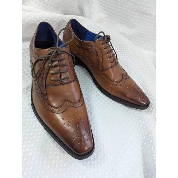 NWT! BAR III! GENUINE LEATHER ROYALE DARK TAN OXFORD LACE-UP MENS SHOES! SZ 8.5M