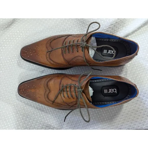 NWT! BAR III! GENUINE LEATHER ROYALE DARK TAN OXFORD LACE-UP MENS SHOES! SZ 8.5M