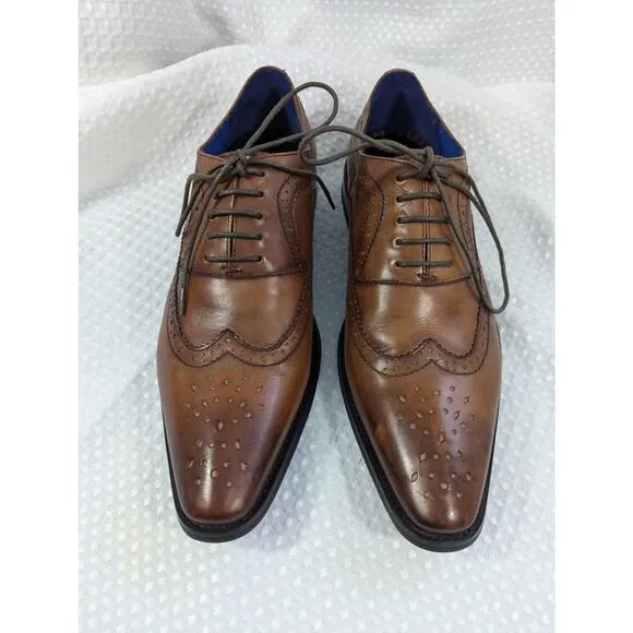 NWT! BAR III! GENUINE LEATHER ROYALE DARK TAN OXFORD LACE-UP MENS SHOES! SZ 8.5M