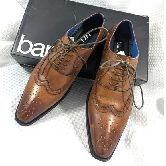 NWT! BAR III! GENUINE LEATHER ROYALE DARK TAN OXFORD LACE-UP MENS SHOES! SZ 8.5M