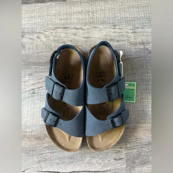 NWT! Betula BIRKENSTOCK Milano Sandals Leather Navy Blue 7 7.5 36 Arch Buckle