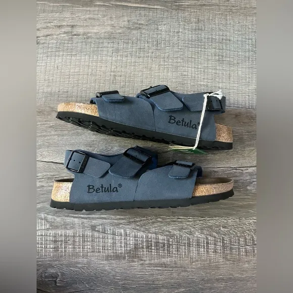 NWT! Betula BIRKENSTOCK Milano Sandals Leather Navy Blue 7 7.5 36 Arch Buckle