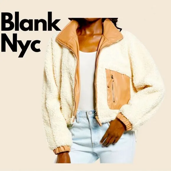 💼NWT Blank NYC Faux Shearling with Faux Leather Trim Bomber Jacket