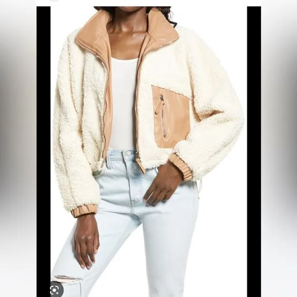 💼NWT Blank NYC Faux Shearling with Faux Leather Trim Bomber Jacket