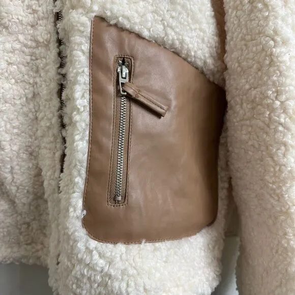 💼NWT Blank NYC Faux Shearling with Faux Leather Trim Bomber Jacket