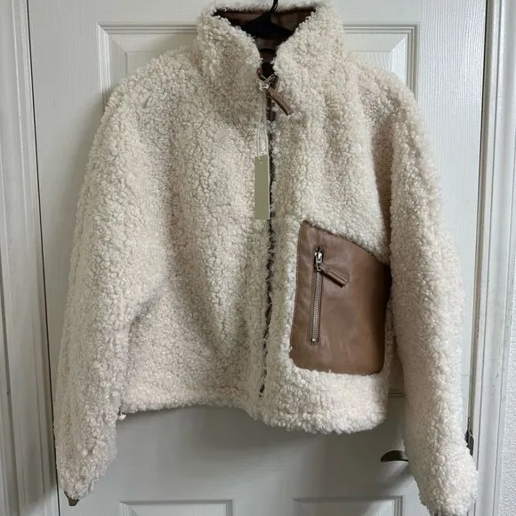 💼NWT Blank NYC Faux Shearling with Faux Leather Trim Bomber Jacket