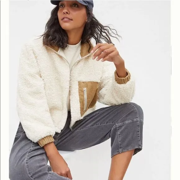 💼NWT Blank NYC Faux Shearling with Faux Leather Trim Bomber Jacket
