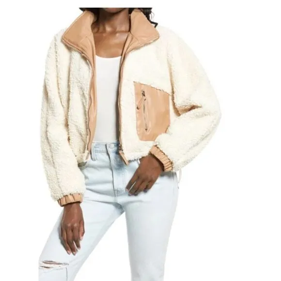 💼NWT Blank NYC Faux Shearling with Faux Leather Trim Bomber Jacket