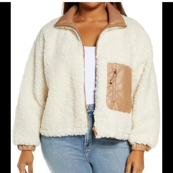 💼NWT Blank NYC Faux Shearling with Faux Leather Trim Bomber Jacket