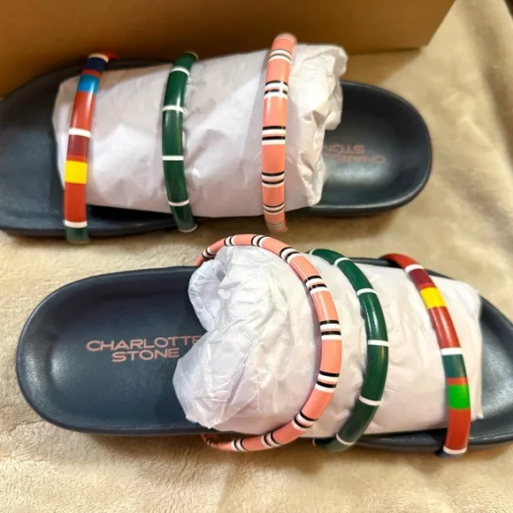 NWT Charlotte Stone Dolly Strappy Slide Sandals