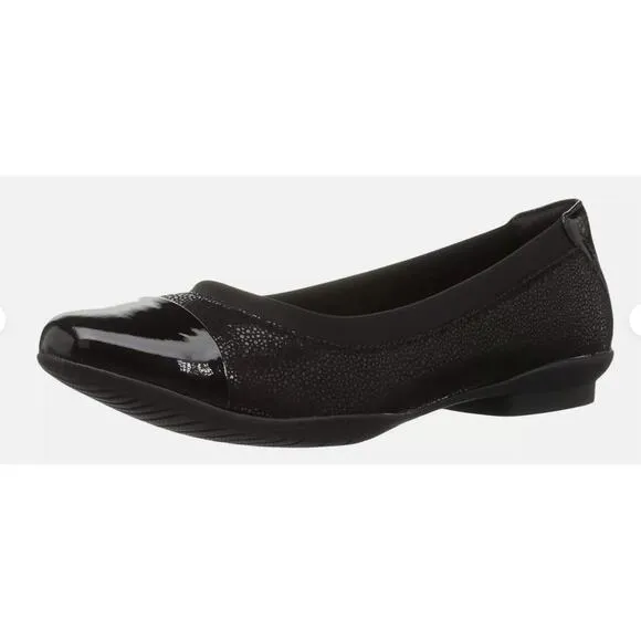 NWT Clarks Unstructured Neenah Garden Flat Shoes ballet black sz 6