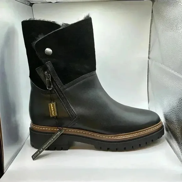 NWT🇮🇹 Fabianelli Black  Leather Suede Shearling Boots 40EU 9US Made In Italy