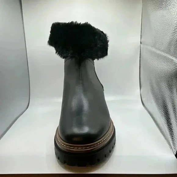 NWT🇮🇹 Fabianelli Black  Leather Suede Shearling Boots 40EU 9US Made In Italy