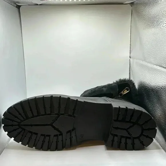 NWT🇮🇹 Fabianelli Black  Leather Suede Shearling Boots 40EU 9US Made In Italy