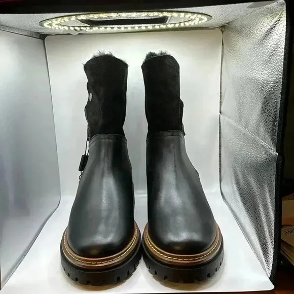 NWT🇮🇹 Fabianelli Black  Leather Suede Shearling Boots 40EU 9US Made In Italy