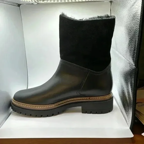 NWT🇮🇹 Fabianelli Black  Leather Suede Shearling Boots 40EU 9US Made In Italy