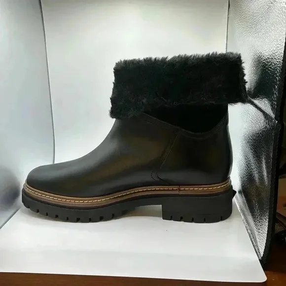 NWT🇮🇹 Fabianelli Black  Leather Suede Shearling Boots 40EU 9US Made In Italy