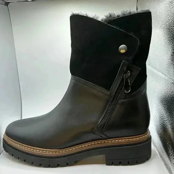 NWT🇮🇹 Fabianelli Black  Leather Suede Shearling Boots 40EU 9US Made In Italy