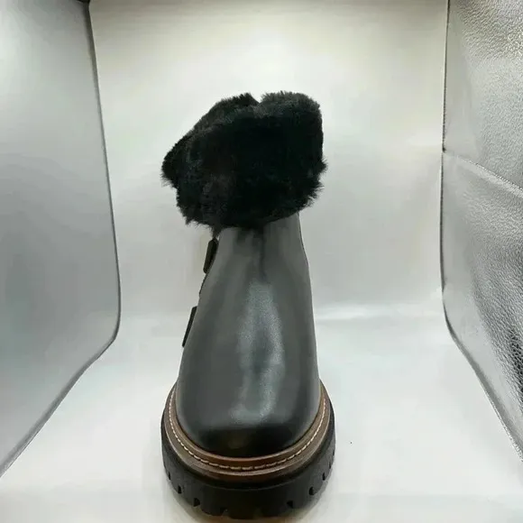 NWT🇮🇹 Fabianelli Black  Leather Suede Shearling Boots 40EU 9US Made In Italy